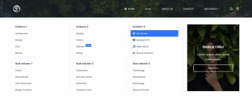 Blocksy Pro Mega Menu Example With Four Columns and Icons