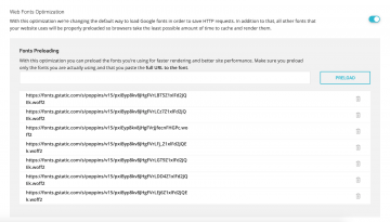 SG Optimizer Web Fonts Optimization Preload Google Fonts Enabled