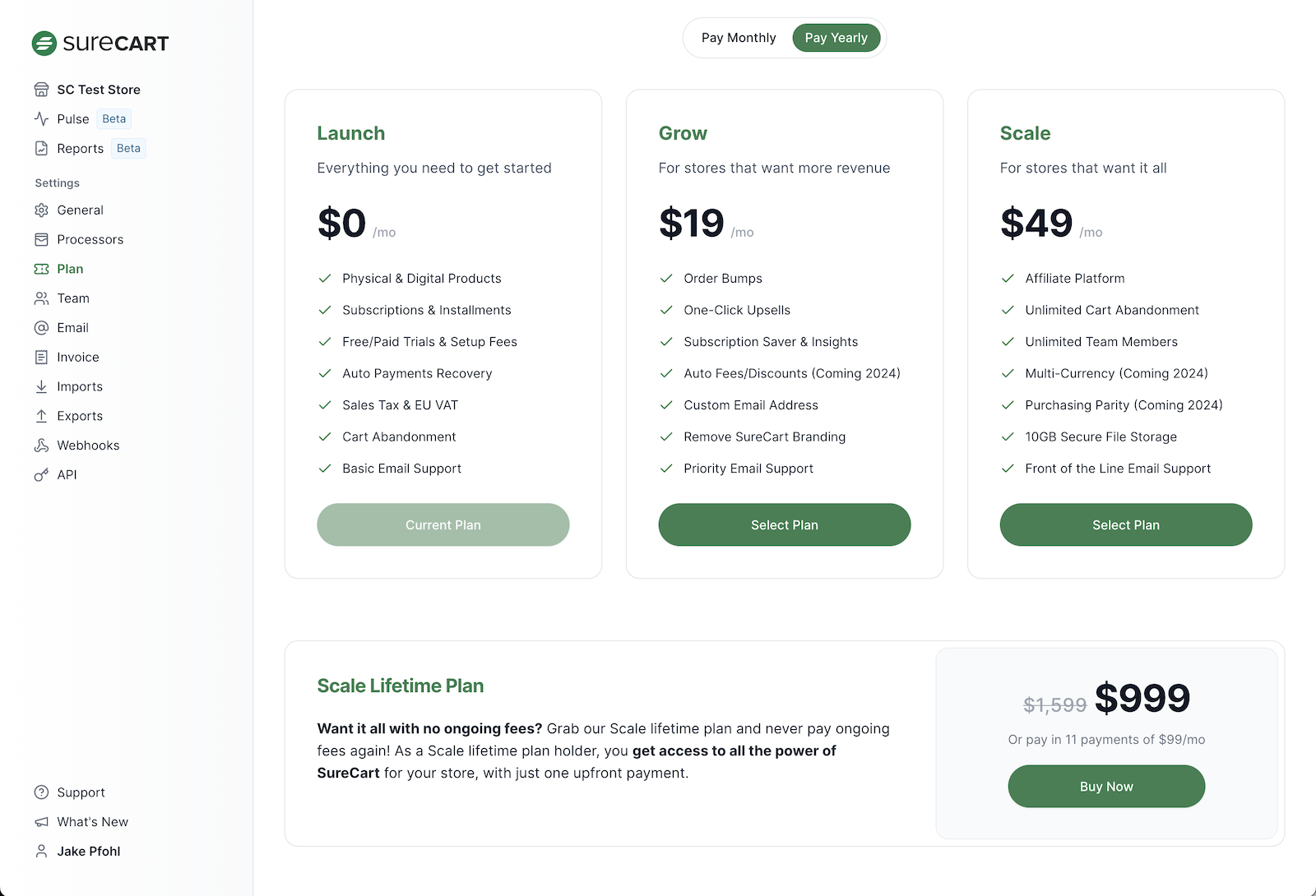 SureCart App Choose Pricing Plan