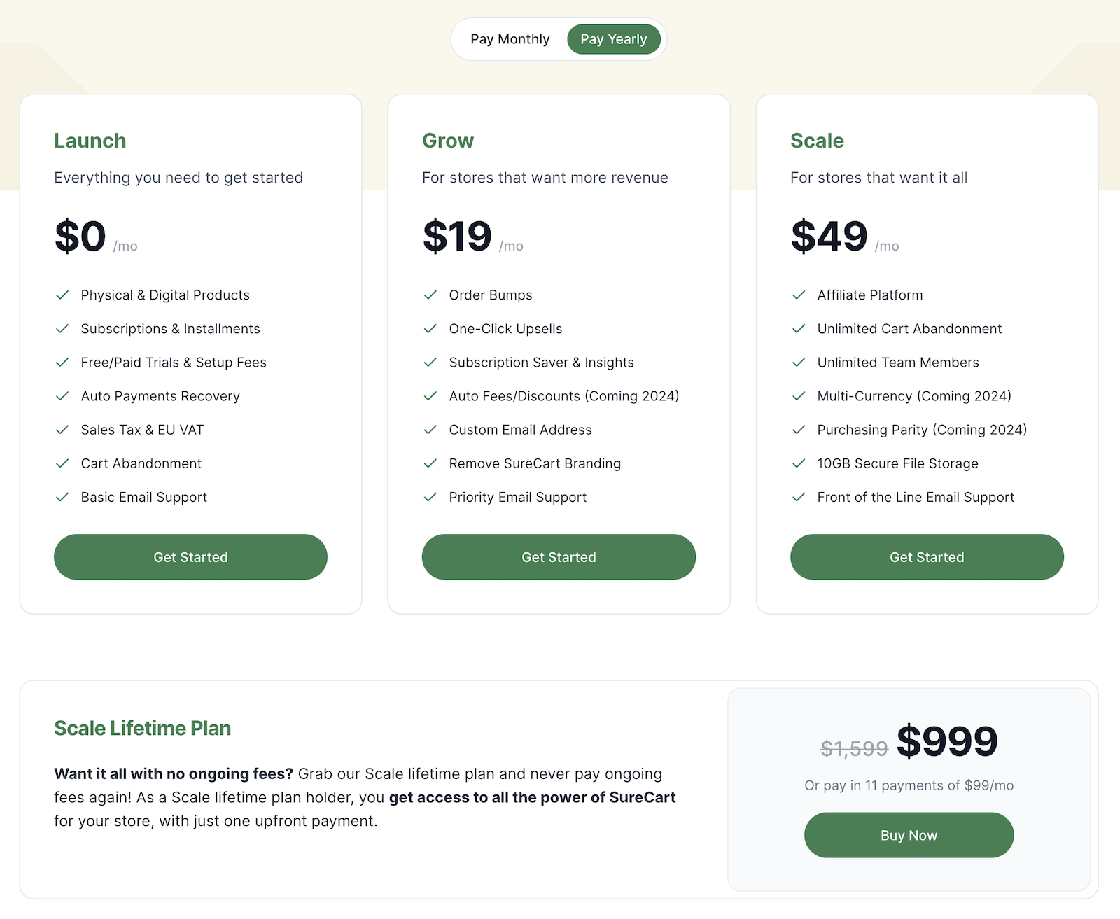 SureCart Pricing Plans